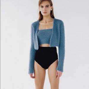 ZARA blue fuzzy cropped cardigan